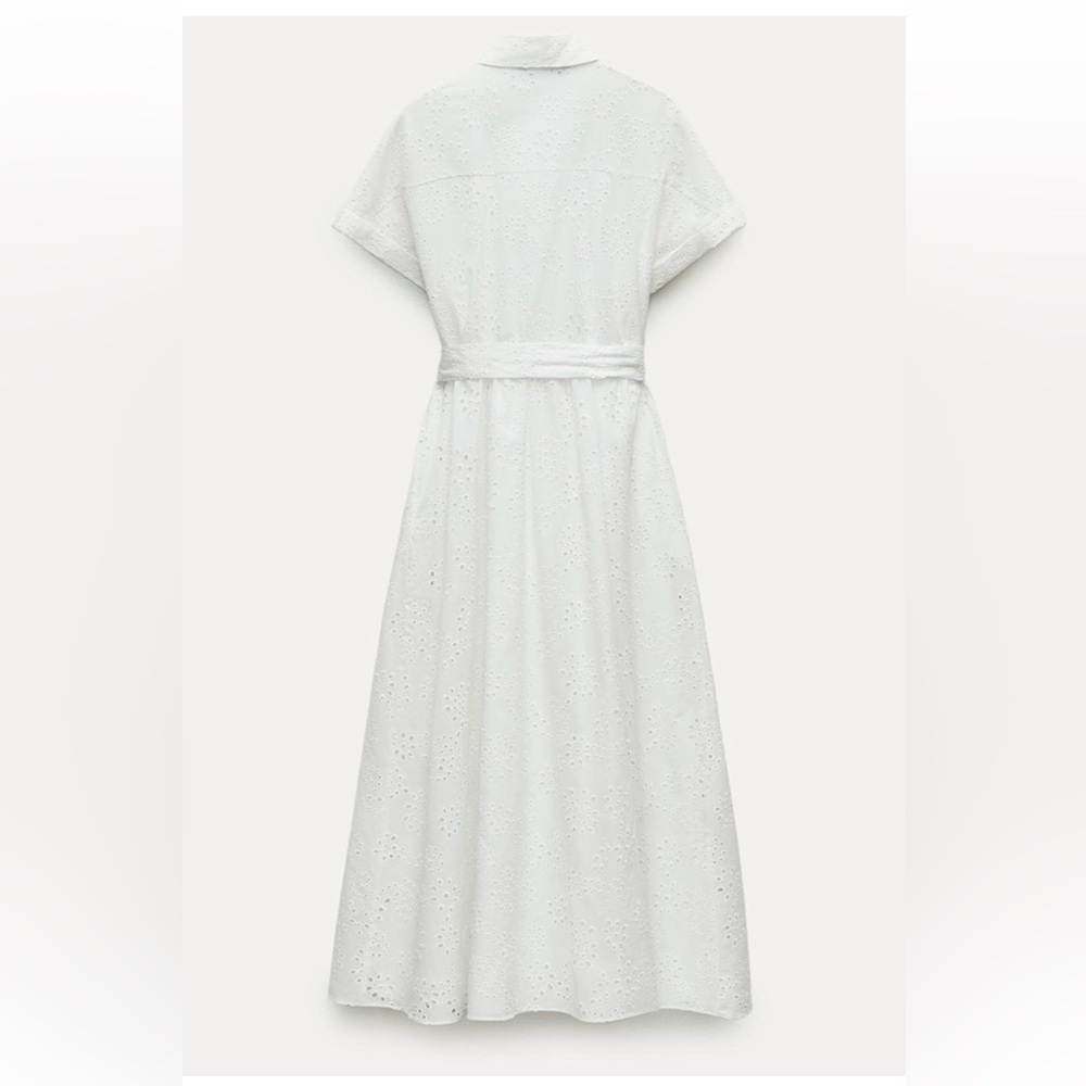 Zara woman collection embroidered White Eyelet midi Dress with belt size S - Picture 7 of 7